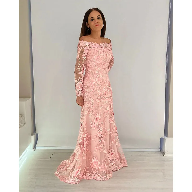 Abiti da sposa in pizzo modesto abiti da sposa a maniche lunghe con perline abito da sposa con scollo a spalla abiti da sera lunghi fino al pavimento