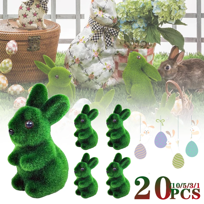 1/3/5/10/20 قطعة أرنب عيد الفصح الأخضر يتدفقون ثلاثية الأبعاد أرنب الطحلب تمثال بسيط الإبداعية حديقة الديكور هدية عيد الأرنب حلية