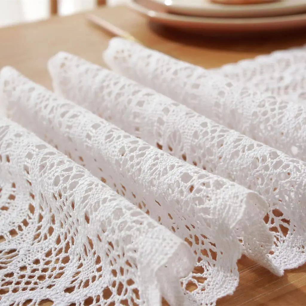 Cotton Lace Boho Beige Table Runner Farmhouse Style Vintage Home Bridal Shower Country Wedding Party Coffee Dining Table Decor