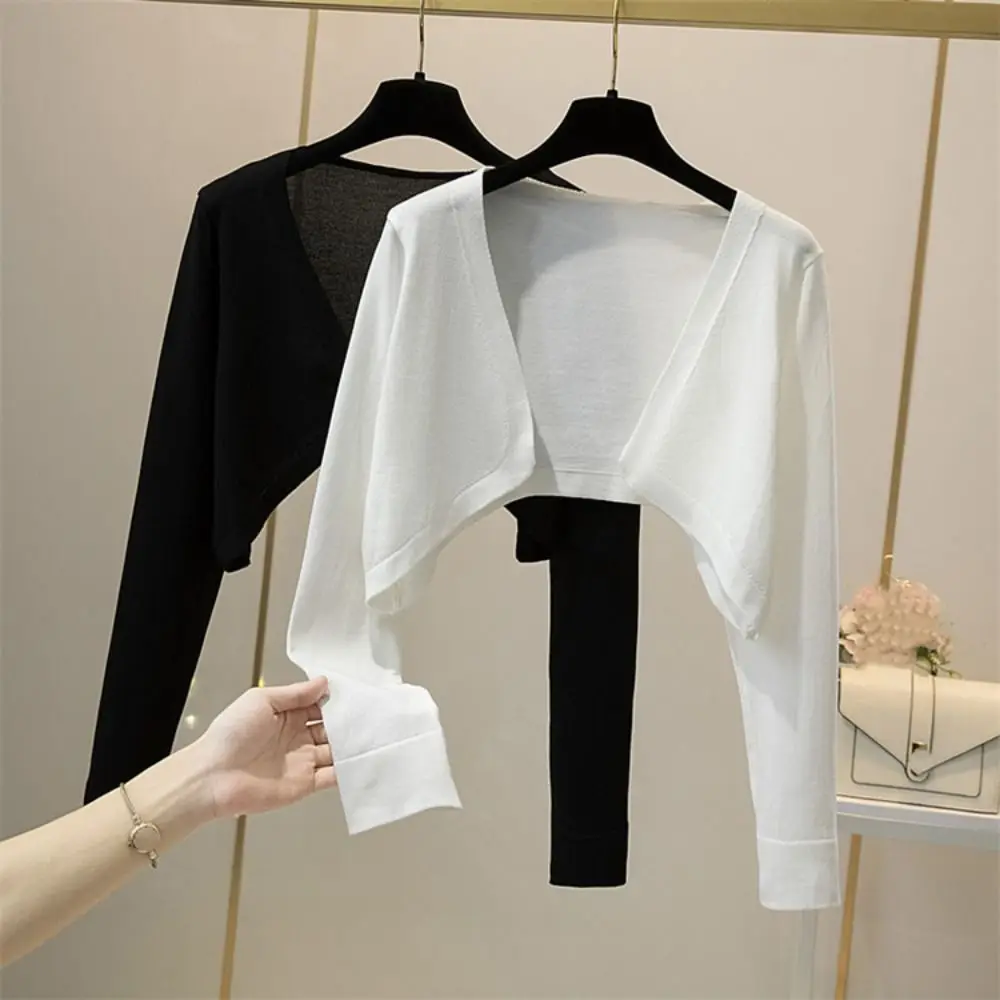 Summer Women Thin Sunscreen Cardigan Simple Short Coat Casual Basic Slim Korean Long Sleeve Top Sunscreen Clothing
