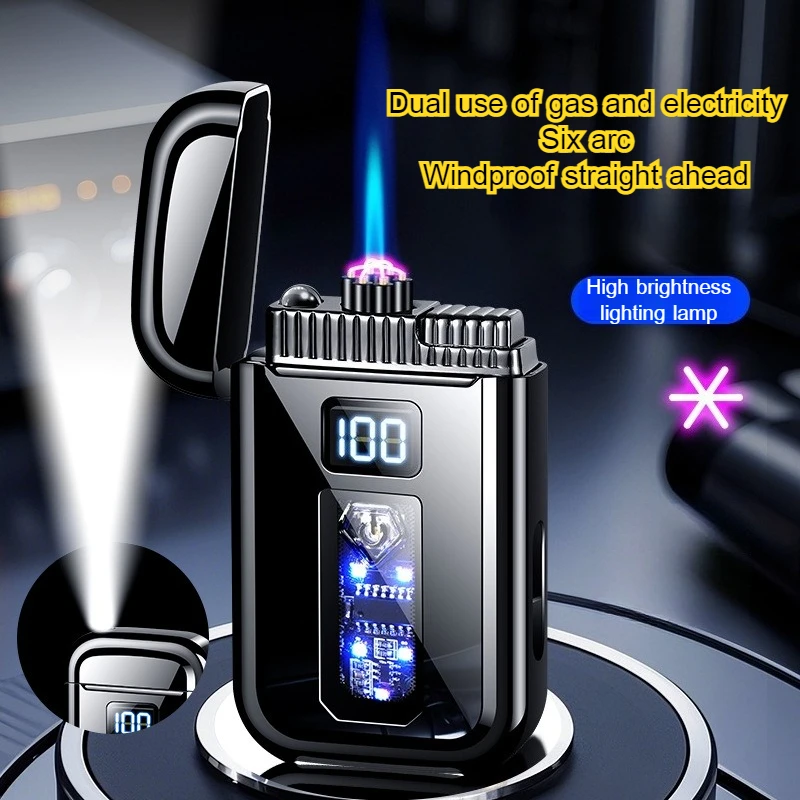 

Креативная газово-электрическая зажигалка 2026 года с двойным питанием, зарядкой, индикатором заряда, ветрозащитная, аксессуар для сигарет, подарок