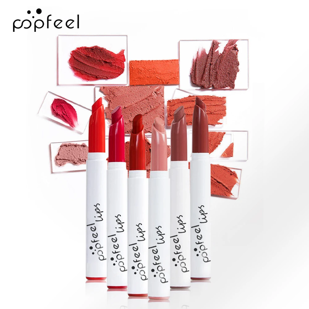 POPFEEL 벨벳 롱래스팅 립 크레용 & 립 라이너 - 부드럽고 매트한 마감, 다양한 립 룩을 위한 6가지 생생한 컬러.