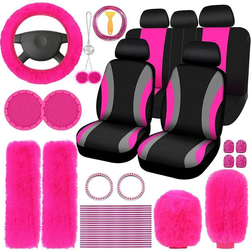 Car Interior Decorative Accessories, Car Seat Decorative Accessories, Universal Plush Car Steering Wheel Protective Cover Kit