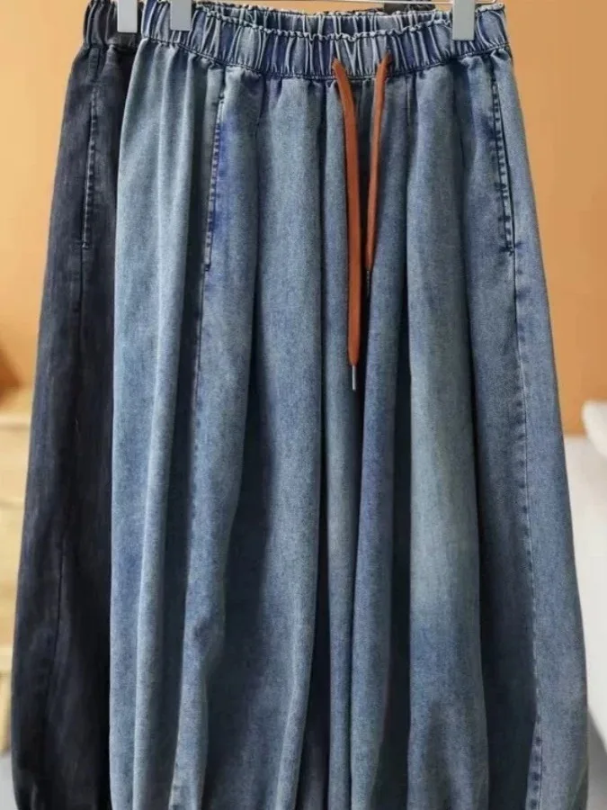 Plones vaqueros finos de pierna ancha de verano para mujer, plones farol de cintura alta, plones vaqueros informa...