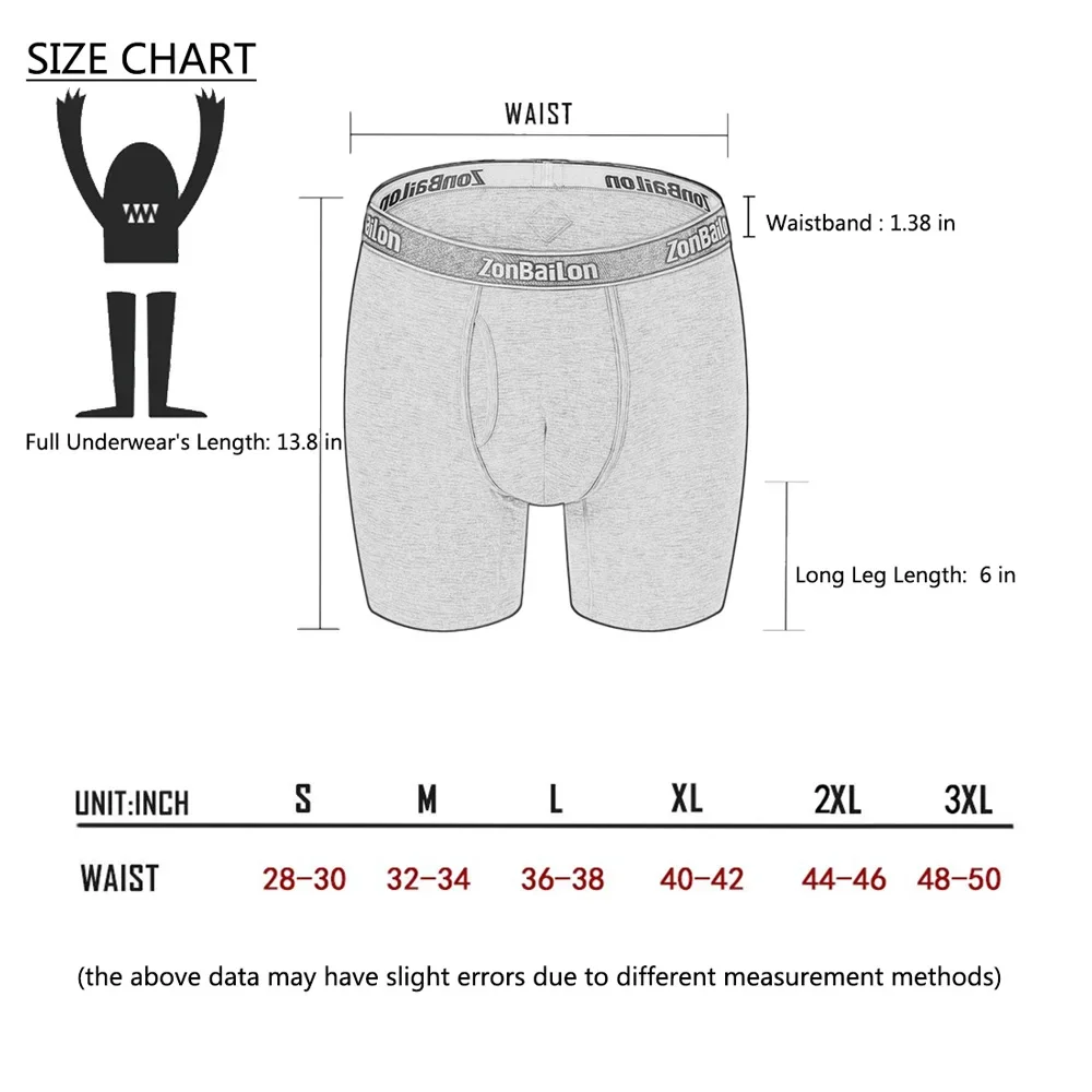 Jinshi Men's Boxer Briefs Long Leg Bamboo Breathable Open Fly Boxers No Ride Up Underwear