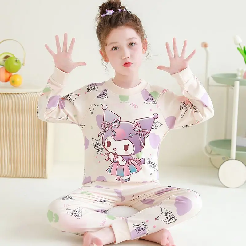 

Sanrio, осенняя одежда для девочек, 2 шт., новые стильные пижамы Kuromi для девочек My Melody, детская модная осенняя одежда, бархатная теплая одежда с героями мультфильмов