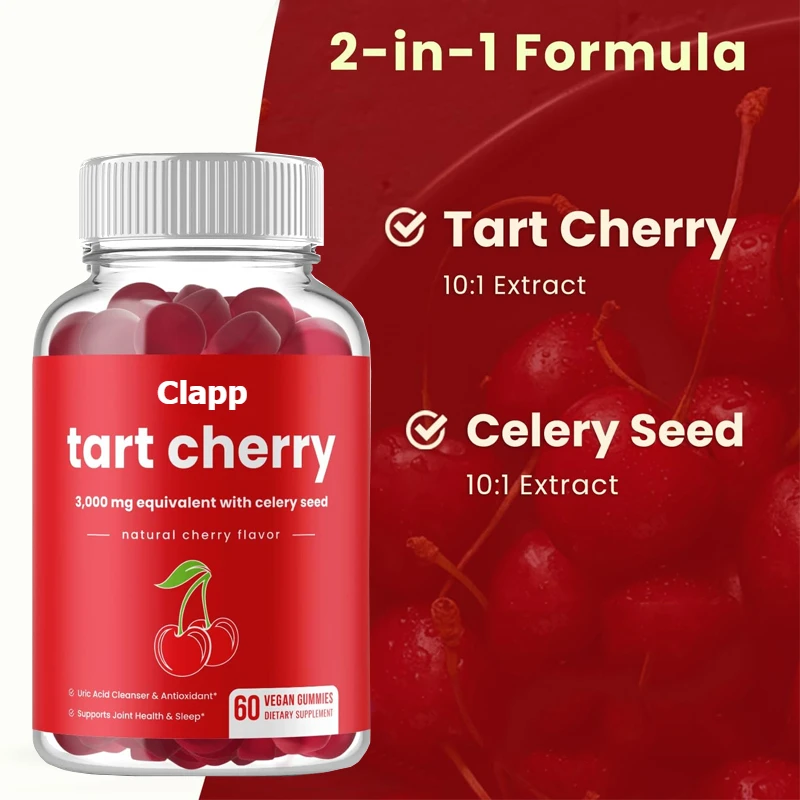 60 gominolas de cereza ácida -3000 mg de extracto suplementario de semilla de apio - gominolas concentradas de cereza ácida vegetariana con vitaminas
