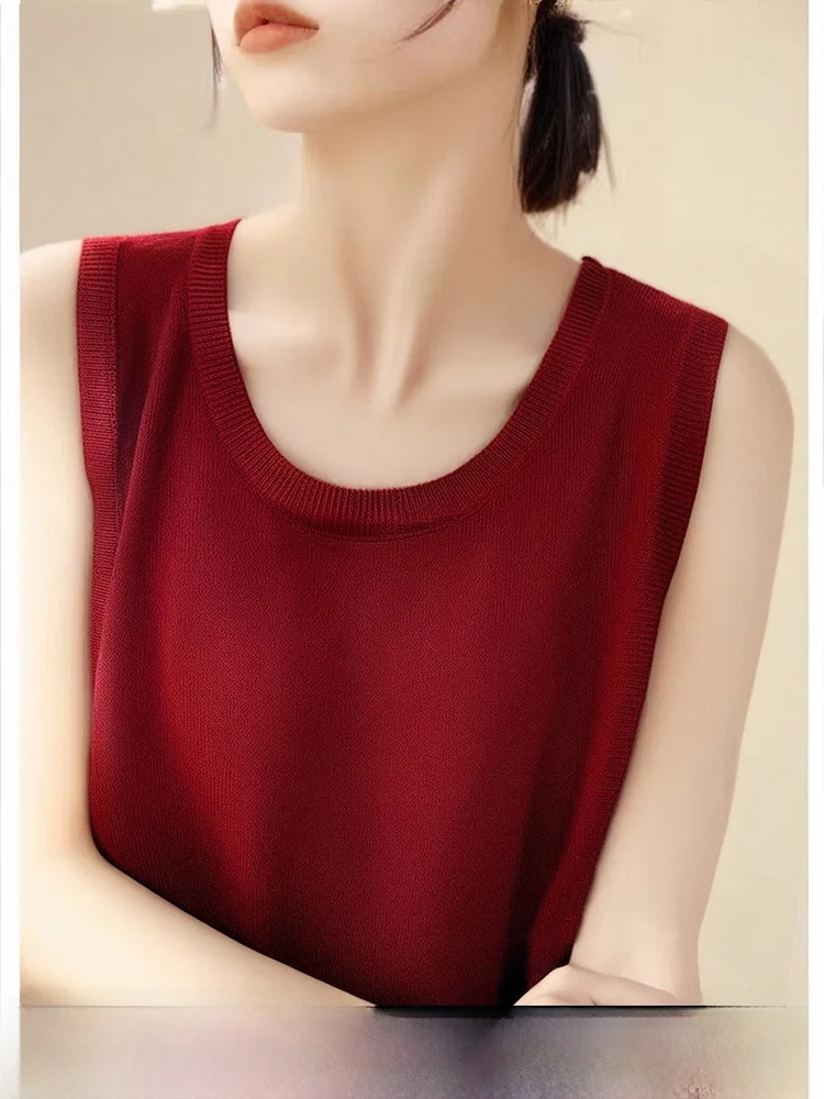 

Модный вязаный жилет для женщин, круглый вырез, летний, новый, универсальный, для ношения под одеждой, дышащий, комфортный...