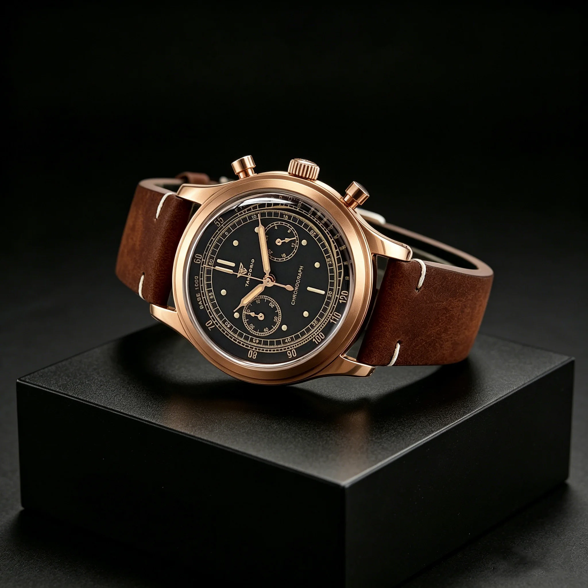 sport-watches-miyota-os20-movement-38mm-tandorio-retro-men's-watch-chronograph-quartz-clock-black-dial-bubble-arched-glass