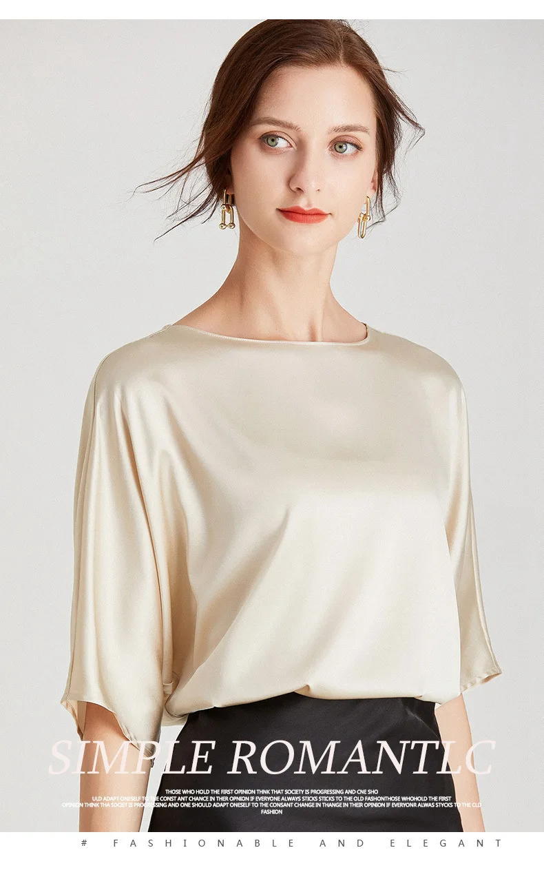 Heavyweight Satin T-shirt for Women High-end and Atmospheric Summer Satin Silky T-shirt for Women White T Shirt