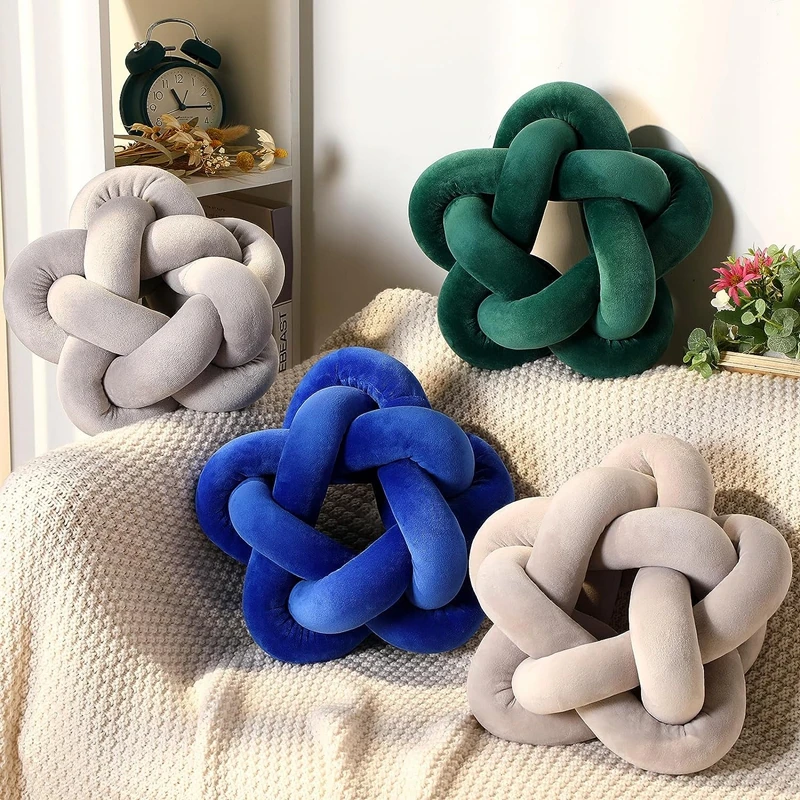 

Green Blue Knot Throw Pillows Handmade Knotted Star Pillow Soft Sofa Lumbar Cushion Stuffed Ball Pillow Home Office Christmas