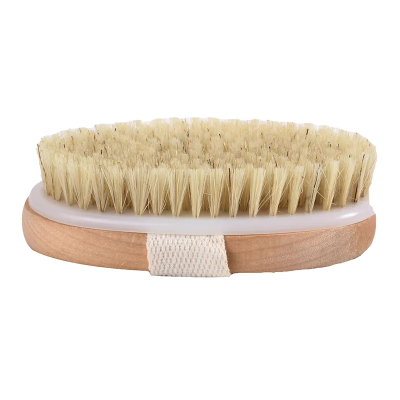 Wet and Dry Natural Bristle Brush Bath Massage Brush Body Exfoliation Bath Brush Pig Sideburns Soft Bristle SPA Brush