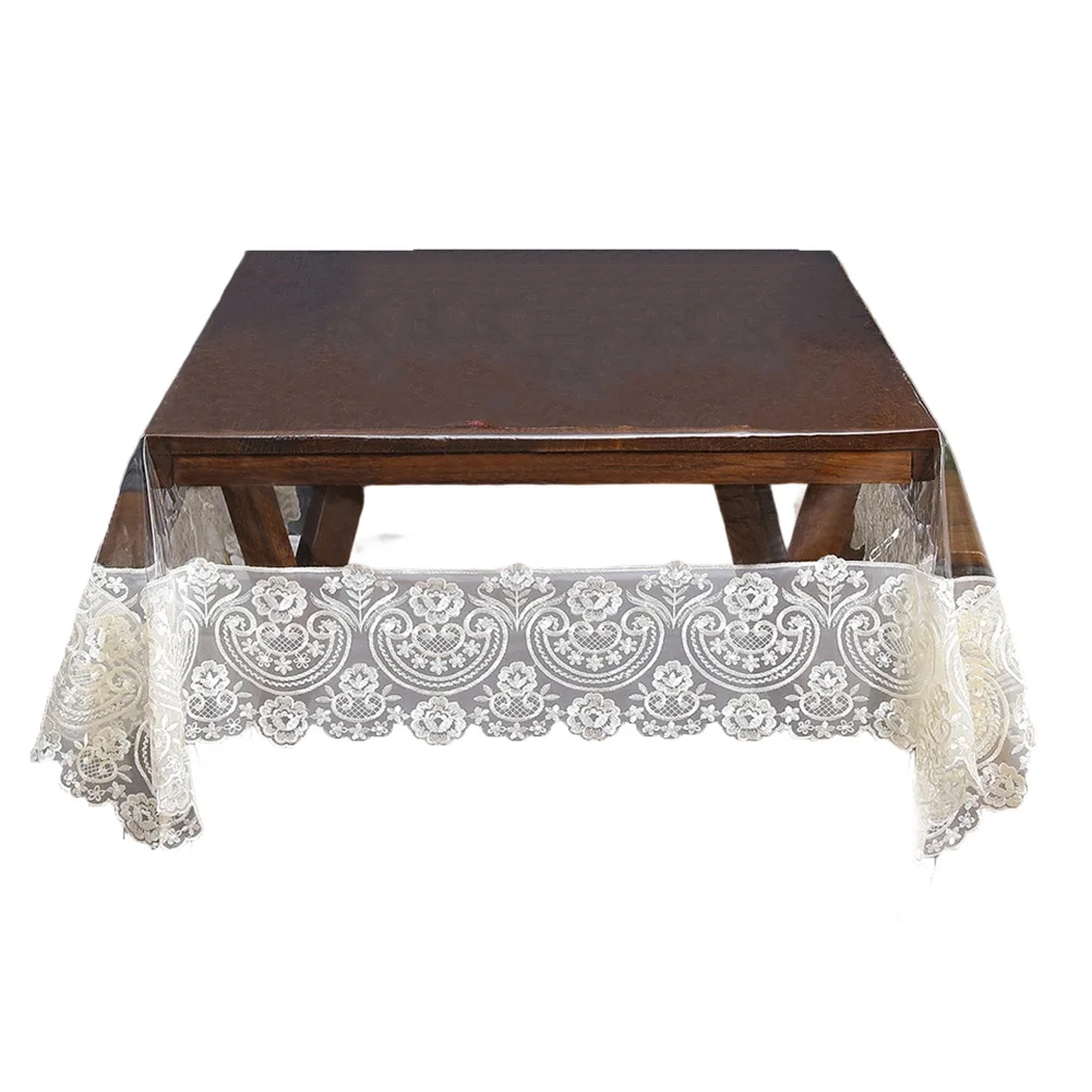 Clear Table Cover 120*170cm Lace Border Tablecloth Easy Maintenance Tablecloth Elegant Lace Design Dining Setup