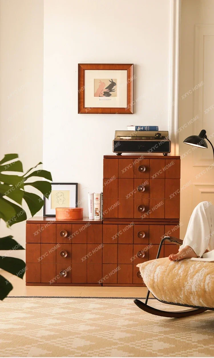 DV Medieval solid wood module chest cabinet bedroom household drawer cabinet retro creative storage storage TV cabinet