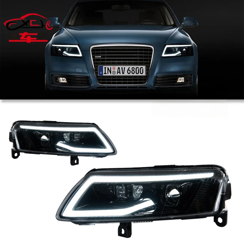 

Suitable for 2005-2011 Audi A6 C6 headlight assembly with projector lens, sequential turn signals, and daytime running lights.
