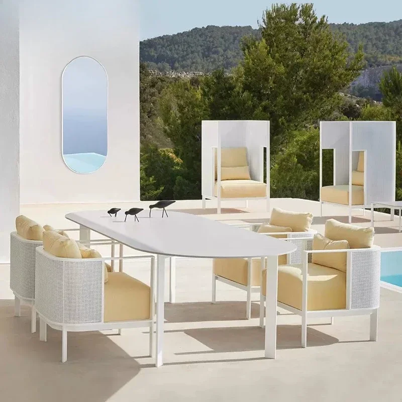 Nordic villa garden courtyard sofa leisure terrace waterproof sunscreen metal sofa hotel homestay table and chair coffee table