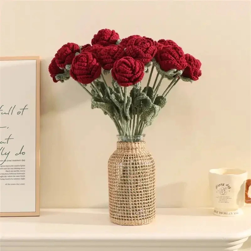 1PC Woondecoratie Simulatie Bloem Tafeldecoratie Gebreide Rozen Bruiloft Handheld Bloemen Kerstdecoratie Verjaardagscadeau