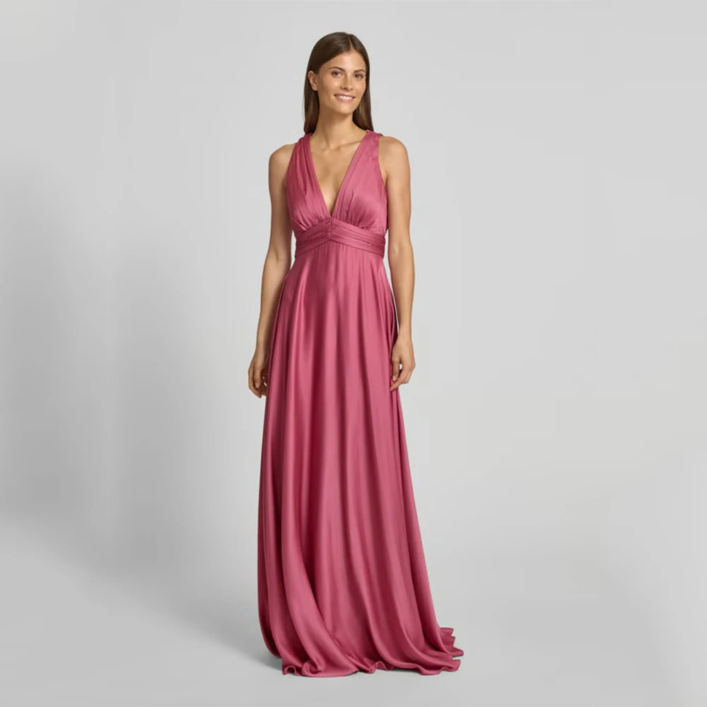 

Customized Classic Charmeuse Sash Pleat Draped A-line V-neck Long Dresses Bespoke Occasion Dresses Sizes Available High quality