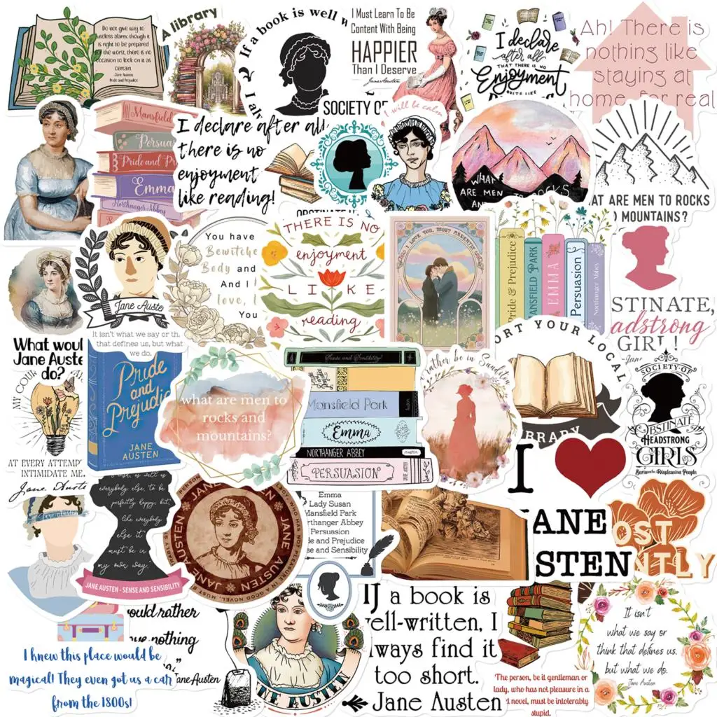 50PCS Creative Cartoon Jane Austen Culture Retro Stickers DIY Laptop Water Bottle Luggage Notebook Waterproof Vinyl Sticker Toy