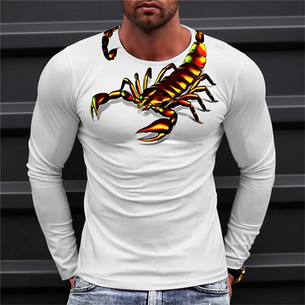 

2025 Men's Round Neck Long Sleeves T-Shirt Scorpion Animal Pattern Printing 3D Printing Outdoor Daily Design Best Male Top