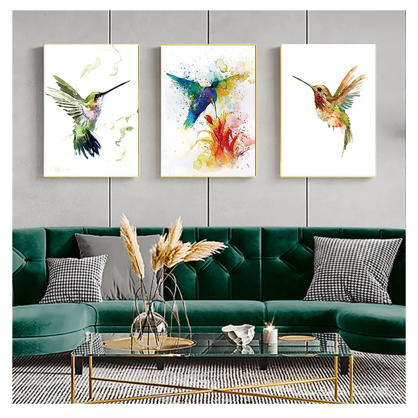 Picking Nectar cuadro sobre lienzo para pared impresiones de acuarela decoración del hogar imágenes sala de estar colorido abstracto colibrí