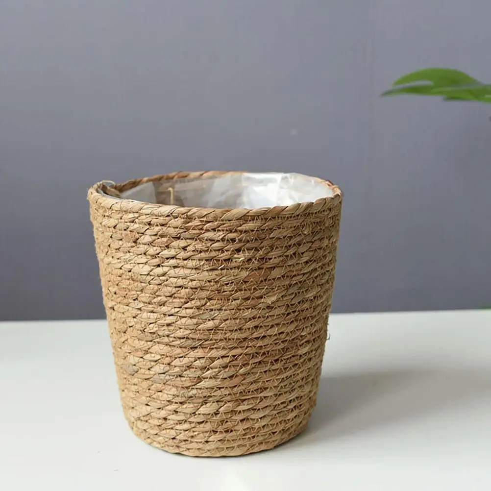 Woven Flower Pot Large Size Light Brown Planter Basket for Indoor Plants Storage Container Garden Home Decor Durable Straw