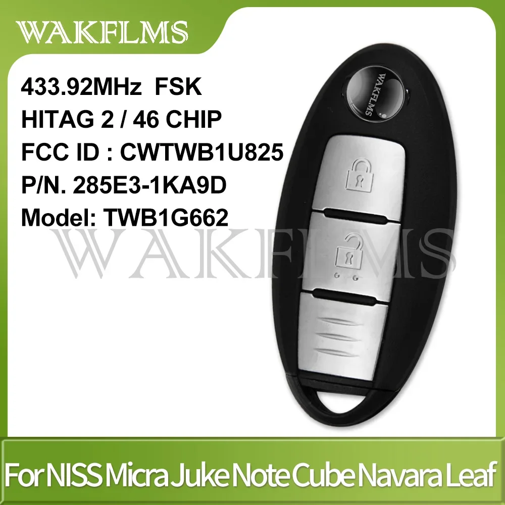 Smart Car Key Fob 433MHz 46Chip For Nissan Mircra Juke Note Leaf Cube Navara Renault Alaska 285E3-1KA9D TWB1G662 CWTWB1U825