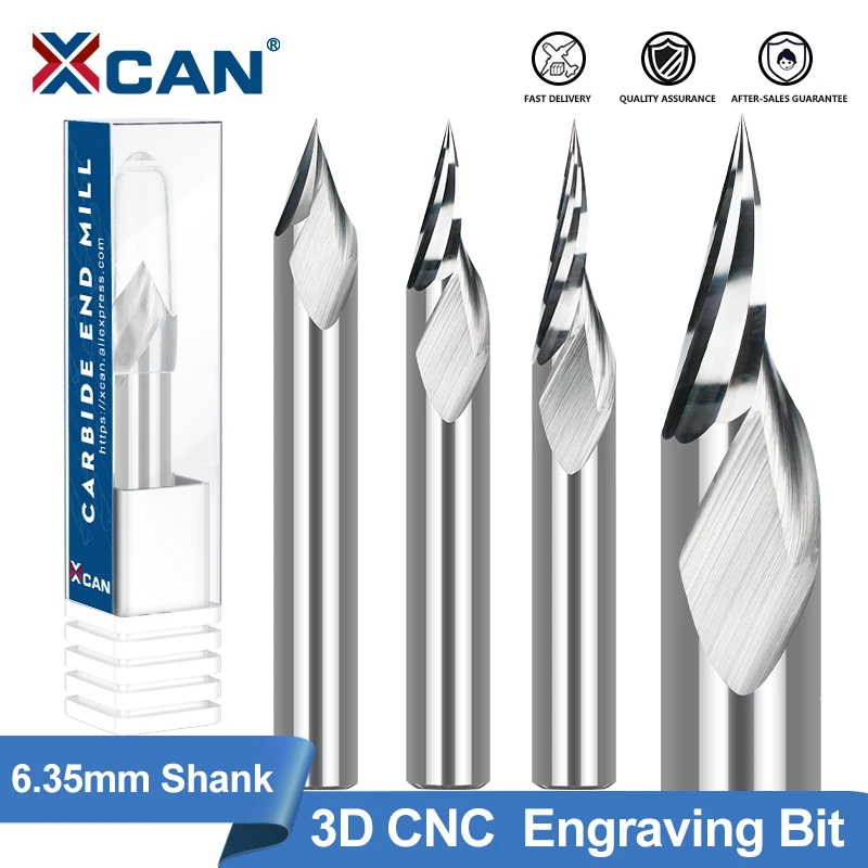 

XCAN Engraving Bit 1/4 Shank CNC Router Bit 3D Carbide End Mill for Woodworking Milling Cutter V Slot Bit 15-60 Degrees