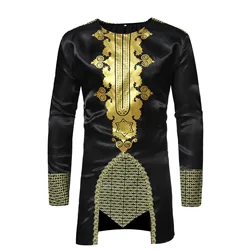 Luxury Casual Islamic Arabic Abaya Robe Fashion Ethnic Print Stand Collar Youth Mid-length Shirt Coat 2023 Muslim Men Clothing