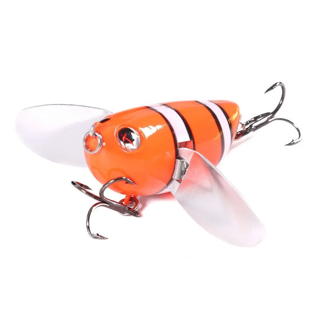 Lifelike Bee Crankbait Lure Bumblebee Artificial Bee-Shaped Fishing Bait Simulation with Two Metal Spoon Fishing Lure Perch