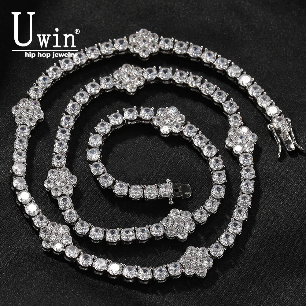 

Uwin Flower Tennis Chain Full Iced Out Cubic Zircon Necklace Fashion Luxurious Choker HipHop Link Jewelry