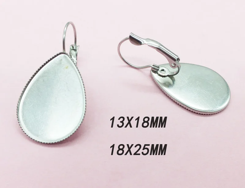 Wholesale 100PCS Pure stainless steel 13x18-(18 x25mm) French ear hook water droplets, blank bottom tray