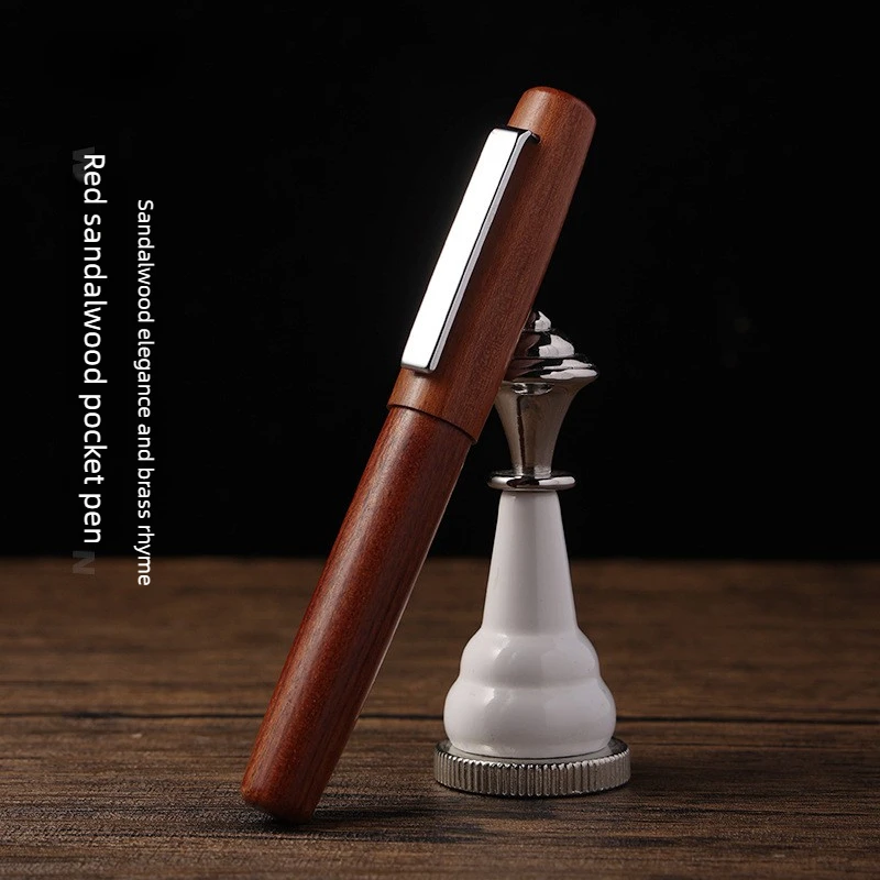 Solid Wood Rosewood Mini Pocket Fountain Pen Rotating Cap Smooth Writing Pen Portable Durable Office School Supplies Stationery