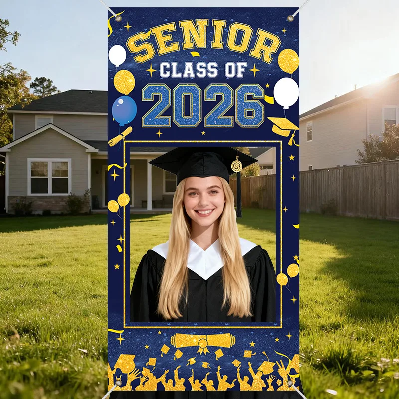 

2026 Graduation Photo Booth Frame Props Vinyl Backdrop Class of 2026 Grad Celebrations Decor Shooting Background Party Supplies