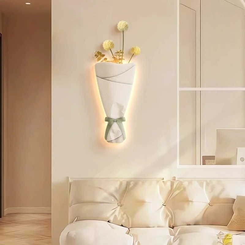 French Cream Style Plant Sandstone 3D Wall Light Painting Elegant Decor for Living Room Dining Area