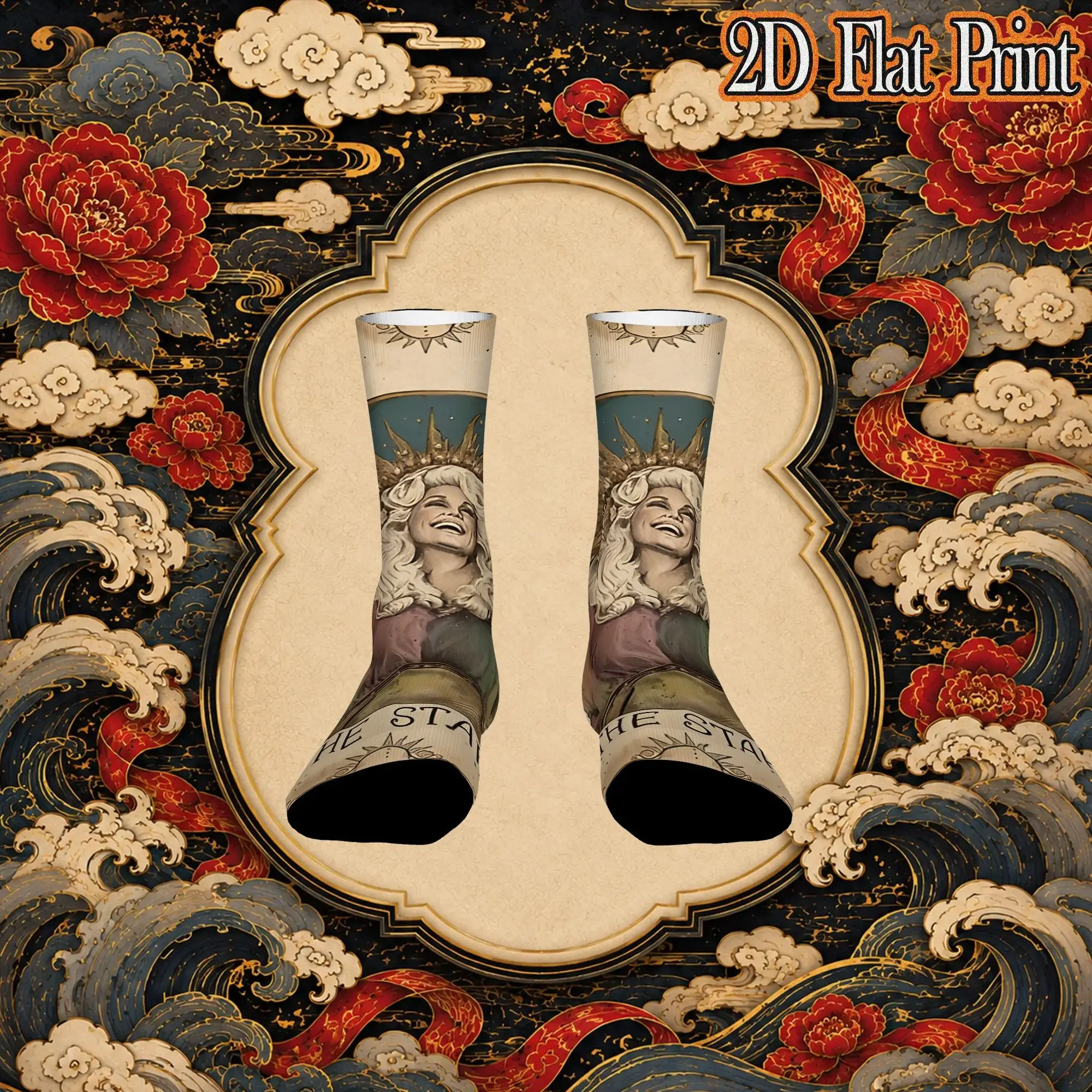 Dolly Parton The Star Tarot Card Vintage  Hip Hop Novelty Seamless Crew Creative Sock Sports Socks