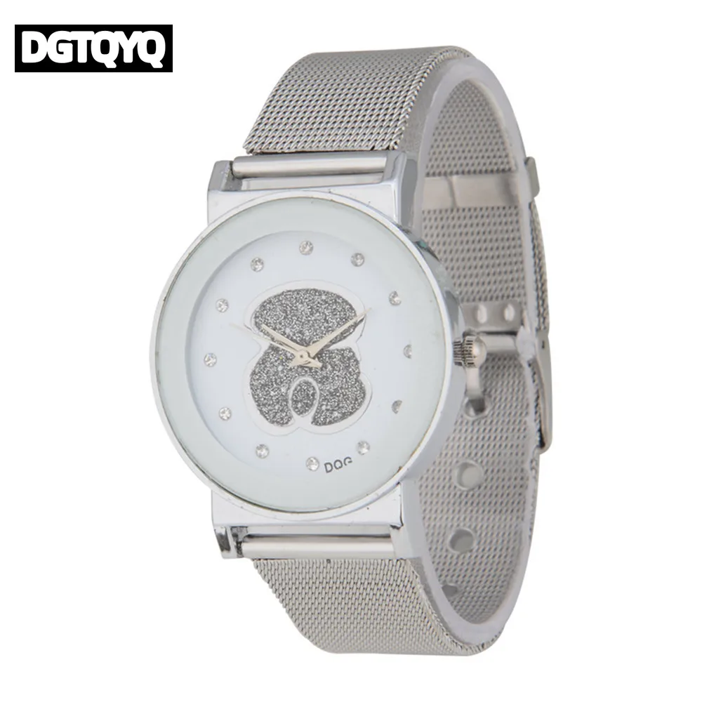 Luxury Ladies Black White Bear Diamond Simple Design Branded Quartz Watch Fashion Stretch Women Dress Clock Creative Watches - view 4