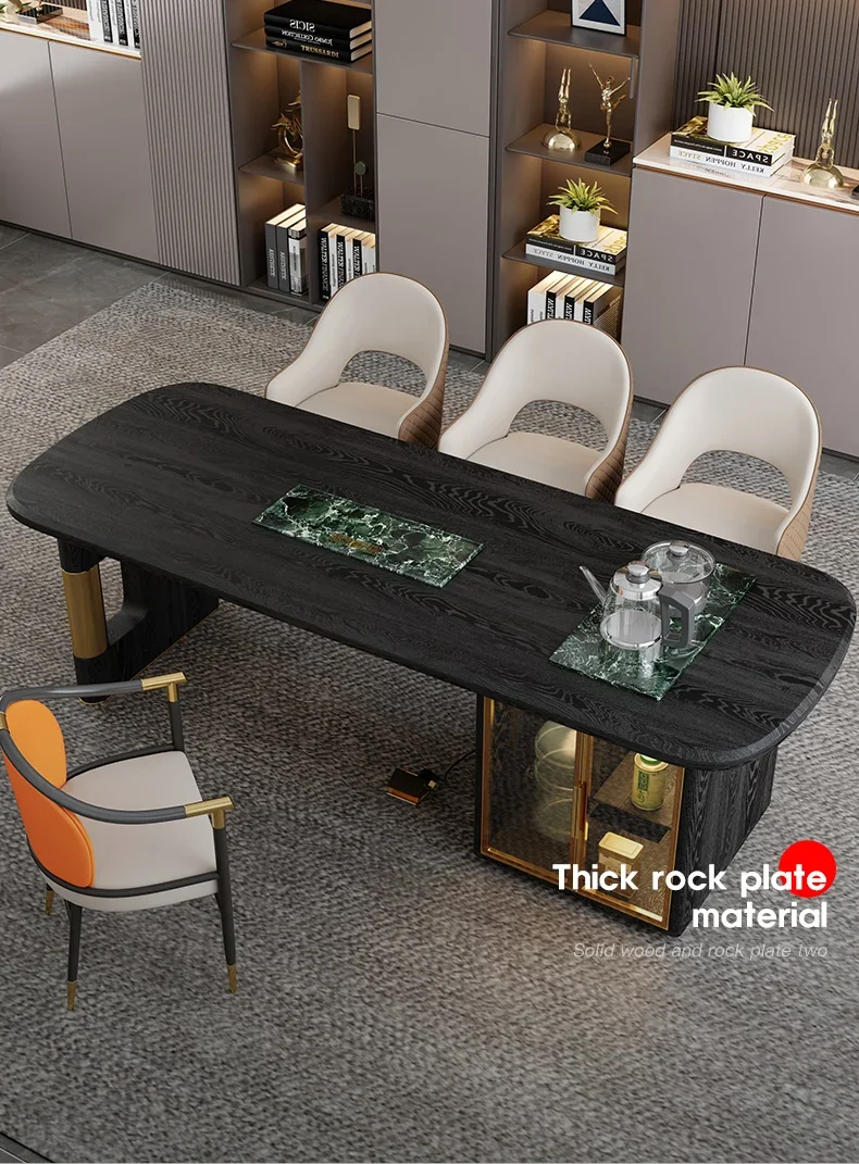 

Solid wood large board tea table and chair combination Kung Fu tea table, modern simple and light luxury style