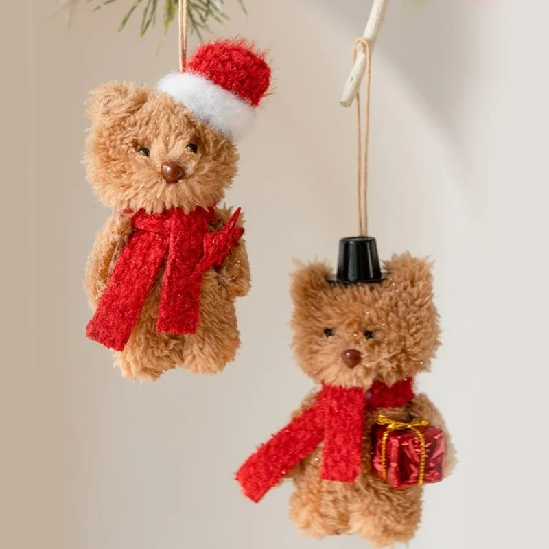 

Plush Bear Hanging Pendant Christmas Tree Ornament Soft Stuffed Toy Decoration Miniature Animal Hangings Accessory