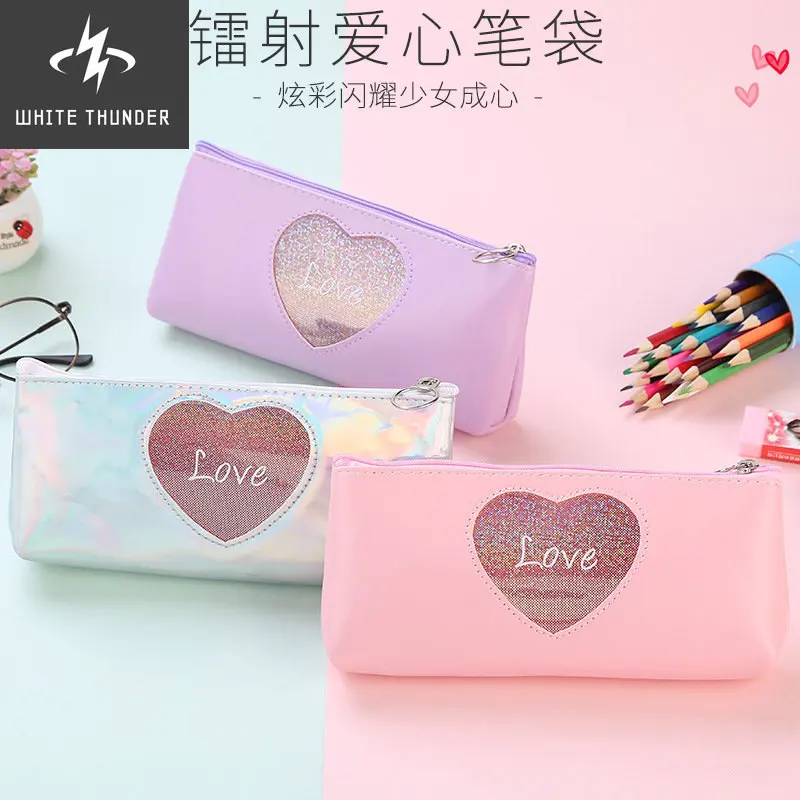 

1 шт. Kawaii Pu чехол для карандашей Laser Love Estuches, школьный пенал, чехол для карандашей, канцелярские принадлежности