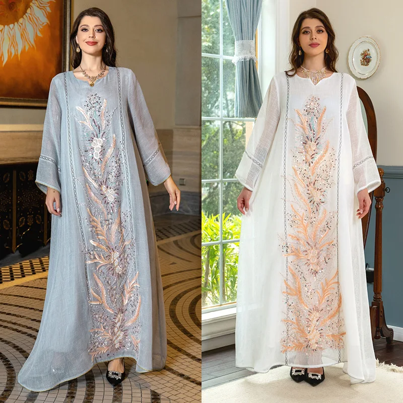 Luxury Middle Eastern Mesh Dress, Jalabiya Beaded Embroidered Dress, Islamic Fashion, Morocco, Arabian, Muslim