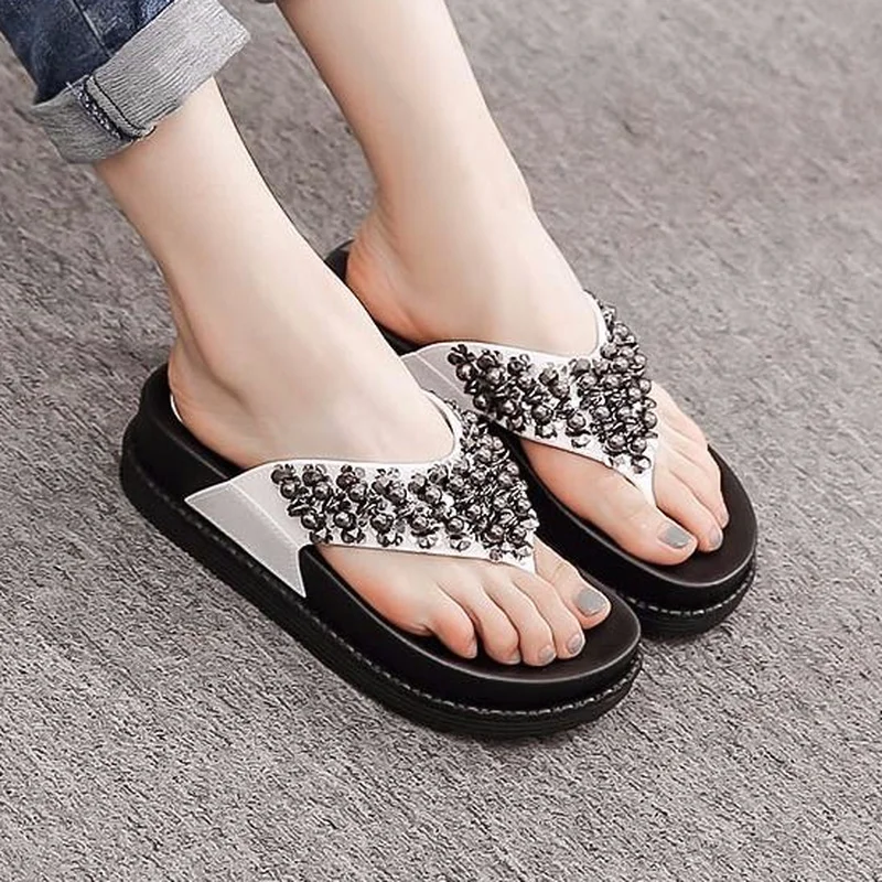 Slippers for Women Designer Elegant Women Flip Flop Summer New 2024 Platform Sandals Slipper Fashion Rhinestone Luxury Wedge Hot