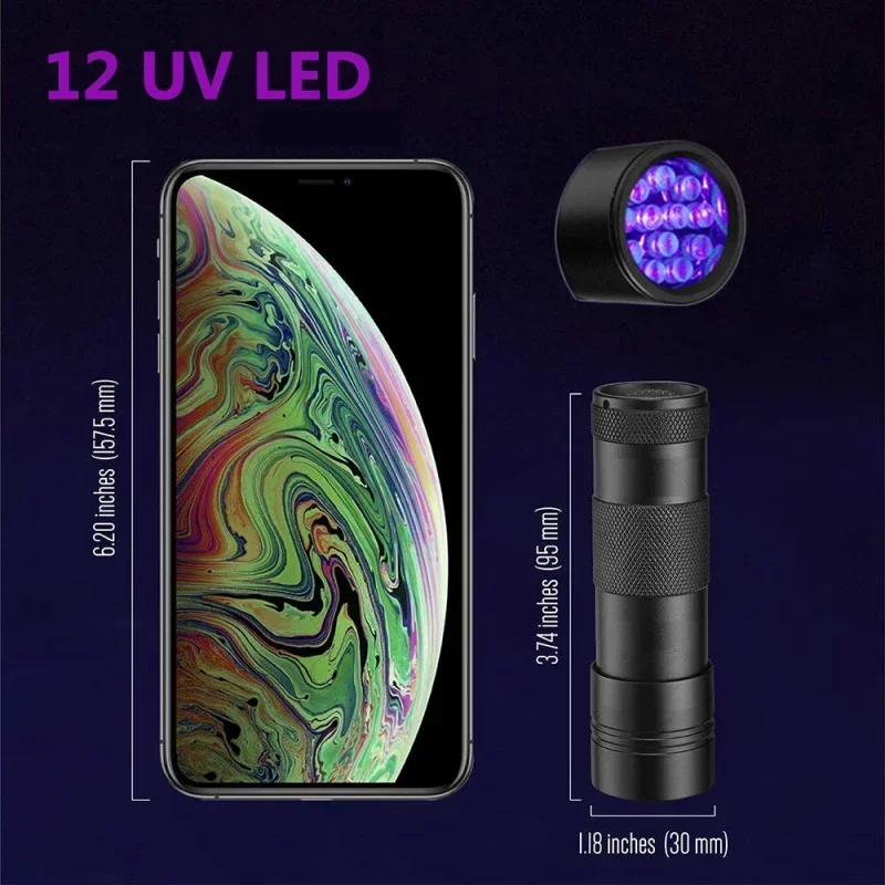 395nm UV Flashlight 9/12LED UV Gel Curing Light Ultraviolet Light Blacklight Detector for Pet Urine Scorpion Jewellry Inspection - view 6