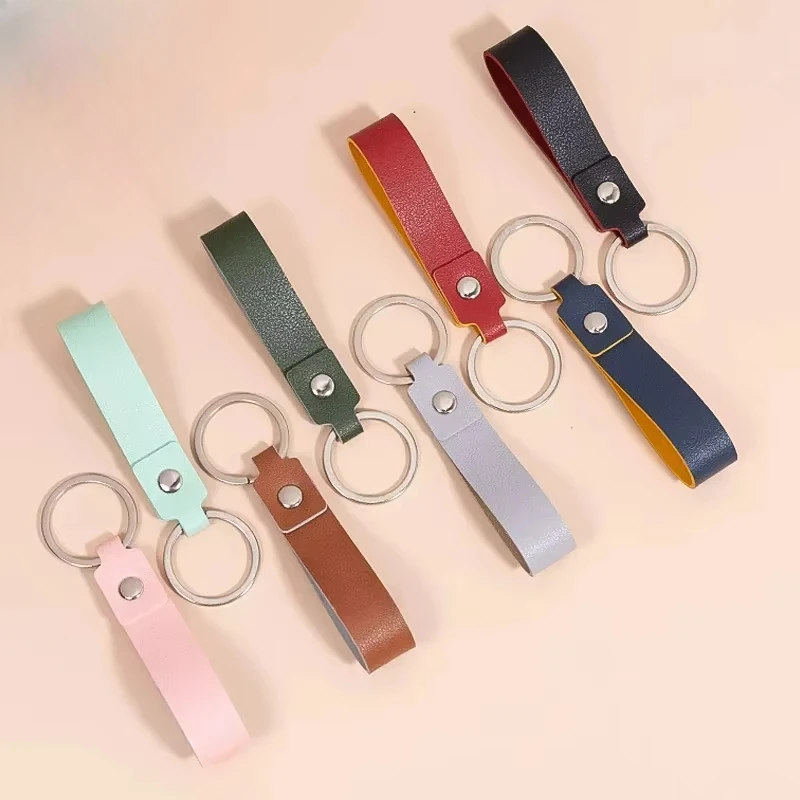 Laser Engrave Custom LOGO Double-side Colors Leather Keychain Keyring Company Activity Hotel Number Car Key Chain Holder Gifts