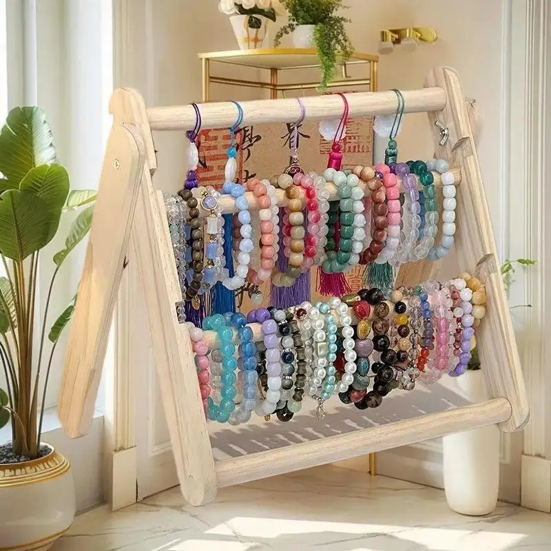 

Деревянная повязка на голову, стеллаж для хранения, 2-слойная подставка для домашнего использования, аксессуары для волос, ювелирные изделия, головные уборы, выставочная стойка для хранения ювелирных изделий