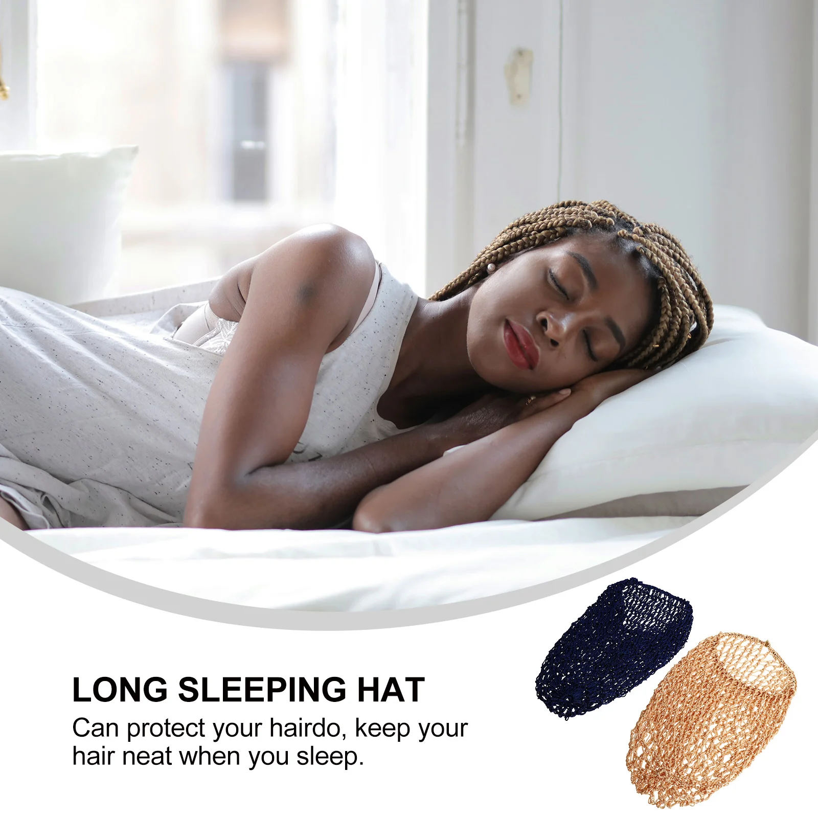 

2Pcs Elastic Handcraft Crochet Net Hat Long Sleeping Hat Hair Accessories Durable Nightcap Navy Khaki Sleep Cap