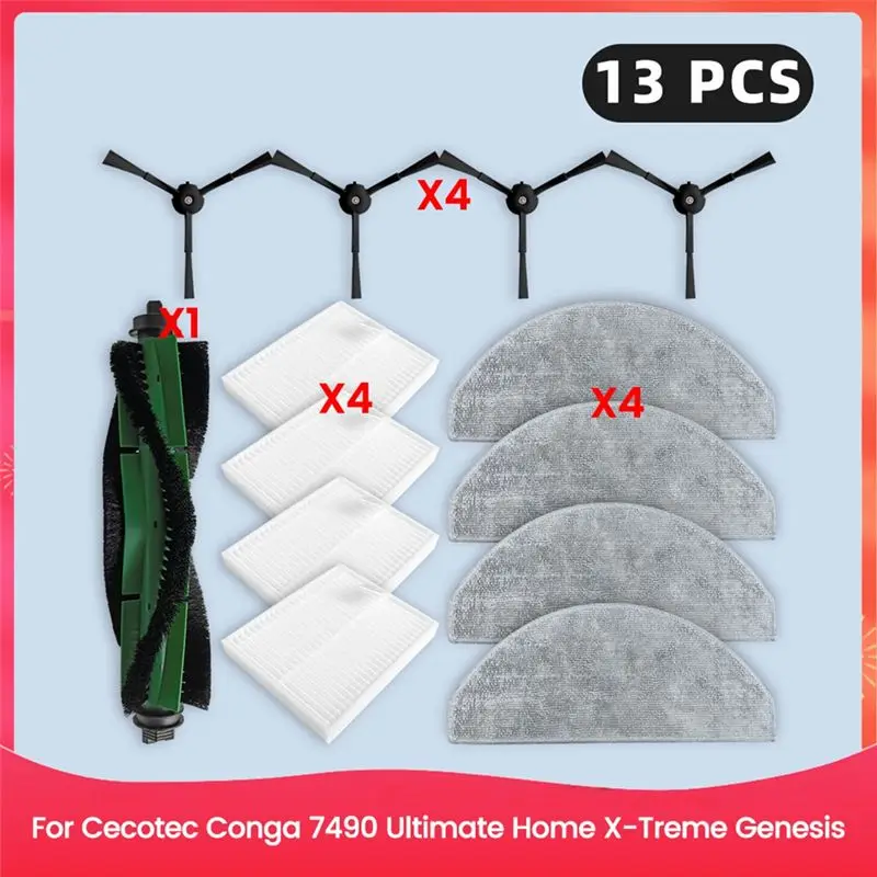 ABWZ-For Cecotec Conga 7490 Ultimate Home X-Treme Genesis Spare Parts Filter Main Side Brush Mop Cloth Accessories