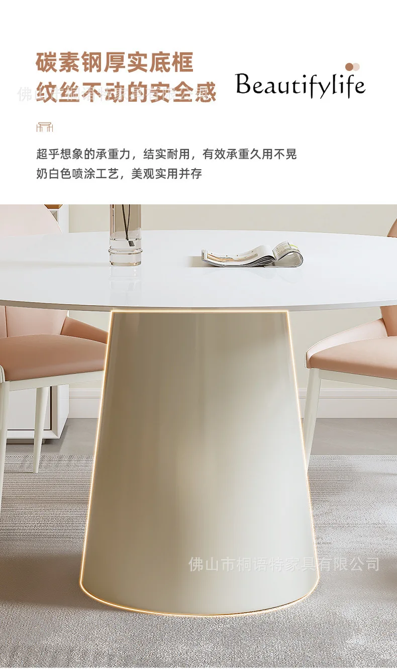 Cream wind rock slab round dining table small apartment French household dining table