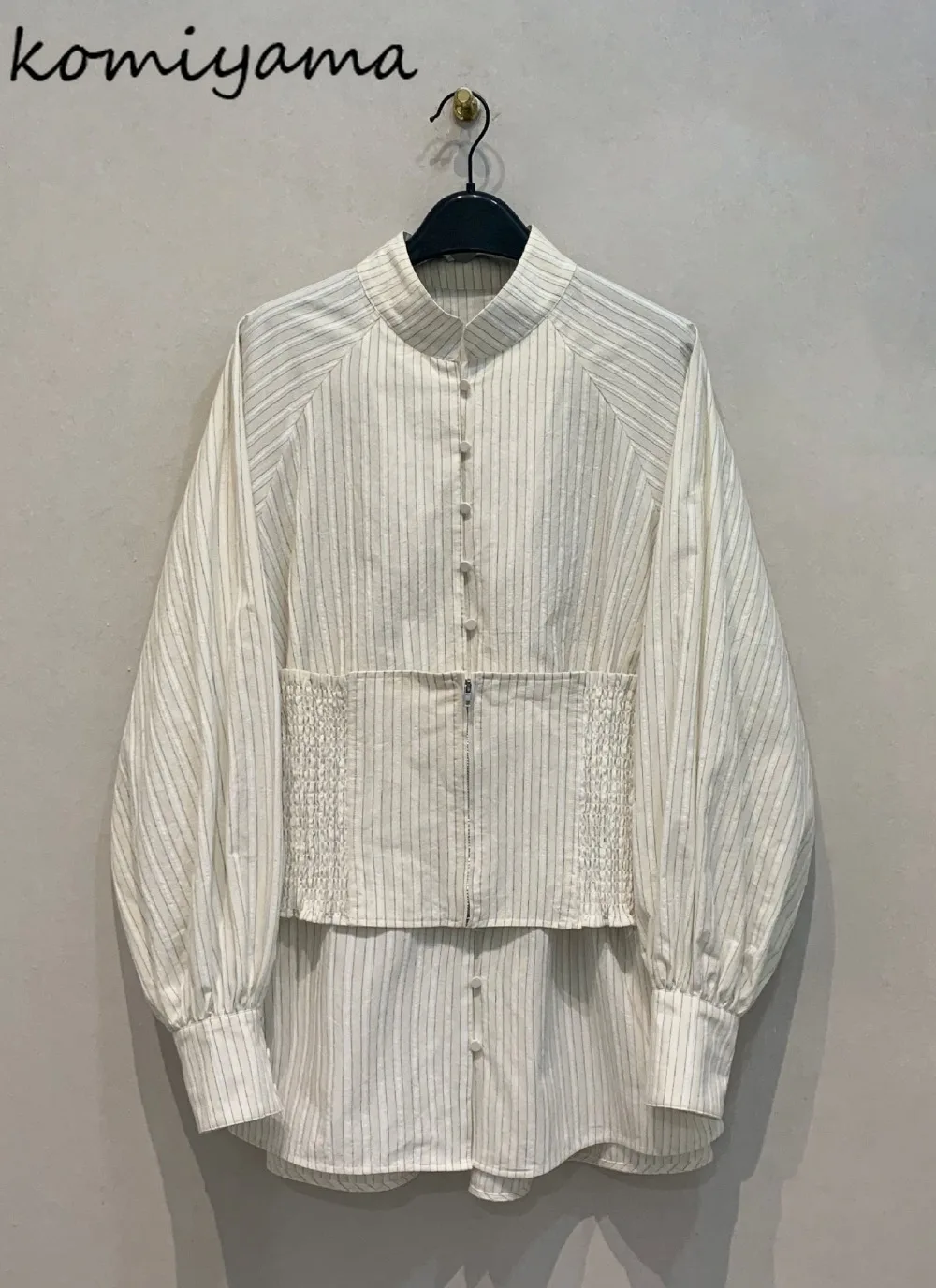 

Stripe 2025 Ropa Mujer Long Sleeve Shirts Blouses Japan 2 Ways Wear Tops Fashion Loose Blusas Autumn Camisas with Cummerbunds