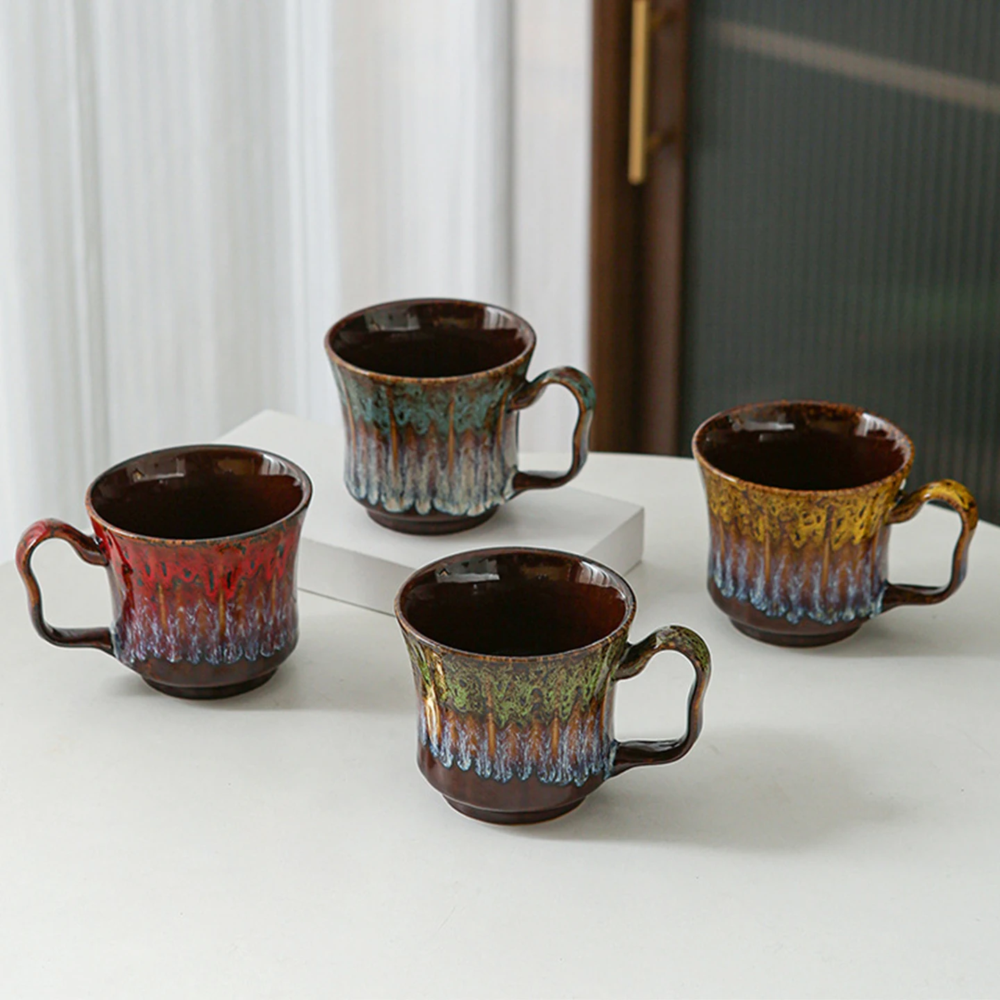 Creative Kiln Ceramic Coffee Mug Personality Irregular Handle Ceramic Cup Household Drinkware for Home Reception Coffeeware